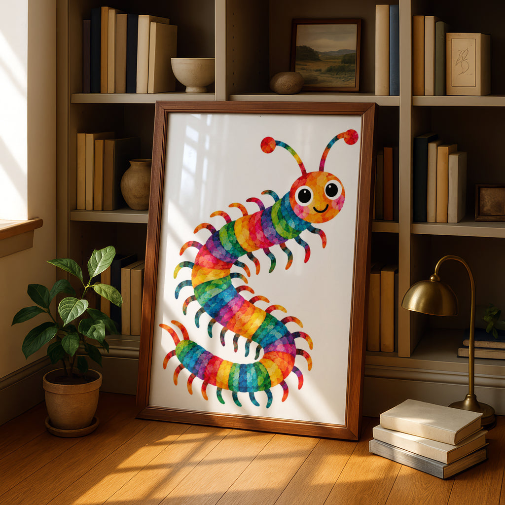 Colourful Caterpillar Poster, Rainbow Bug Wall Art, Cute Kids Room Print, Bright Nursery Decor, Children's Insect Illustration Poster
