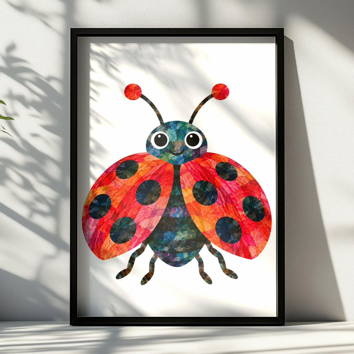 Colourful Ladybird Poster, Children's Wall Art Print, Cute Bug Nursery Decor, Kids Bedroom Poster, Bright Collage Style Insect Art for Child