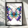 Stained Glass Butterfly Poster, Colourful Butterfly Wall Art, Blue Purple Gold Wings Print, Boho Bedroom Decor, Nature Lover Gift Poster