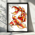 Koi Fish Poster, Red Gold Japanese Carp Wall Art, Ornate Koi Print, Asian Luck Symbol, Feng Shui Decor, Maximalist Living Room Poster