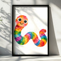 Rainbow Worm Poster, Colourful Cute Worm Wall Art, Kids Bedroom Print, Bright Nursery Decor, Fun Children's Animal Poster, Playroom Art