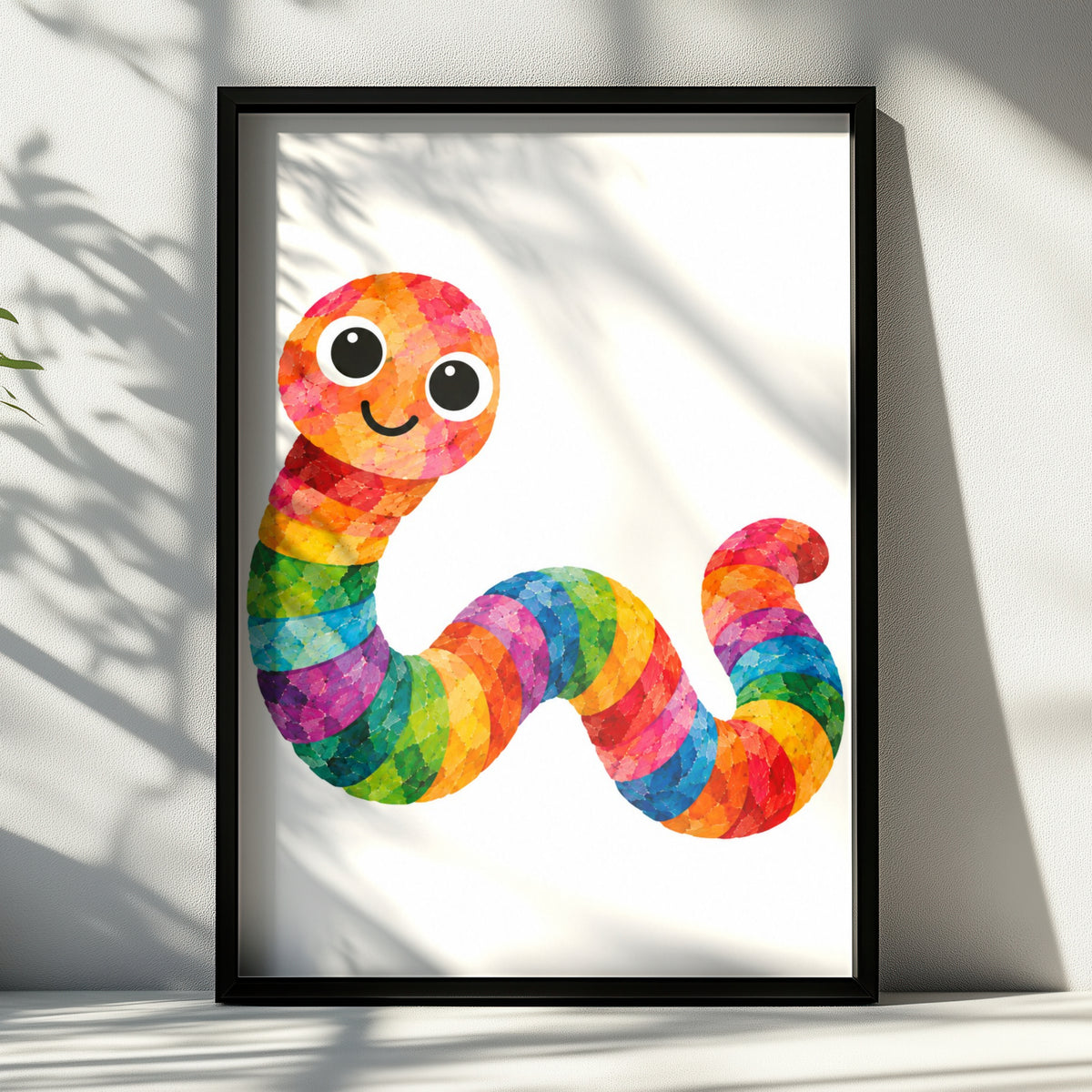 Rainbow Worm Poster, Colourful Cute Worm Wall Art, Kids Bedroom Print, Bright Nursery Decor, Fun Children's Animal Poster, Playroom Art