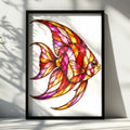 Stained Glass Angelfish Poster, Colourful Fish Wall Art, Vibrant Ocean Art Print, Tropical Fish Decor, Red Gold Purple Bathroom Bedroom