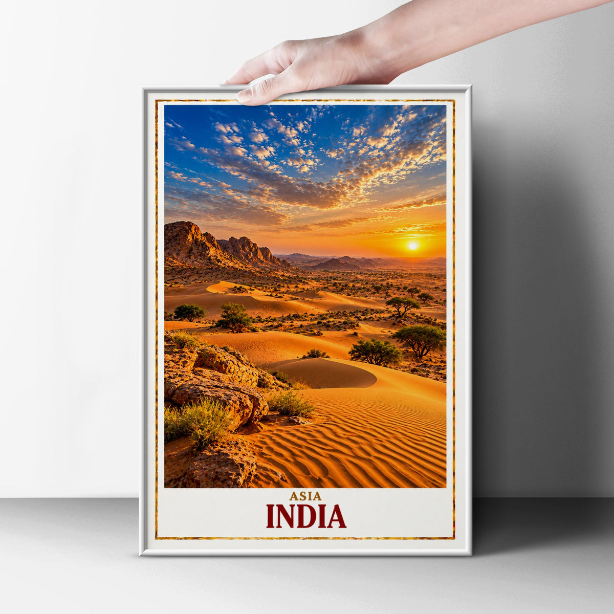 India Desert Sunset Poster, Thar Desert Rajasthan Wall Art, Golden Sand Dunes Travel Print, India Travel Poster, Asian Landscape Decor