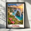 Indonesia Travel Poster, Tropical Island Sunset Wall Art, Bali Coastal Cliff Print, Turquoise Ocean Beach, Asia Travel Decor, Holiday Gift