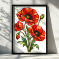 Red Poppy Flower Poster, Stained Glass Style Botanical Wall Art, Floral Print, Remembrance Poppy Home Decor, Living Room Art Gift