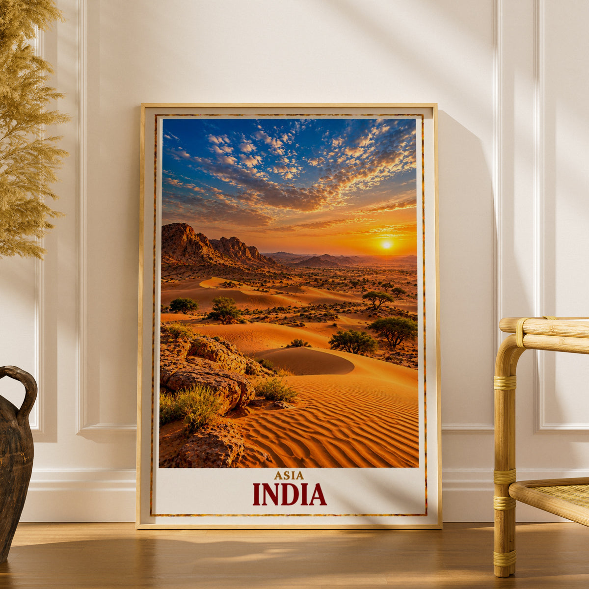 India Desert Sunset Poster, Thar Desert Rajasthan Wall Art, Golden Sand Dunes Travel Print, India Travel Poster, Asian Landscape Decor
