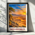 United Arab Emirates Travel Poster, UAE Desert Sunset Wall Art, Sand Dunes Print, Middle East Landscape, Dubai Abu Dhabi Decor Gift
