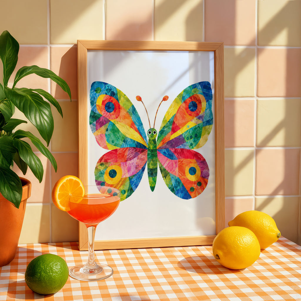 Colourful Butterfly Poster for Kids, Rainbow Butterfly Wall Art, Children's Nursery Decor, Bright Playroom Poster, Cute Bug Wall Print