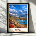 Nepal Travel Poster, Himalayan Mountain Lake Print, Asia Wall Art, Snow Capped Peaks Landscape, Trekking Gift, Adventure Home Decor Poster