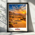 India Desert Sunset Poster, Thar Desert Rajasthan Wall Art, Golden Sand Dunes Travel Print, India Travel Poster, Asian Landscape Decor