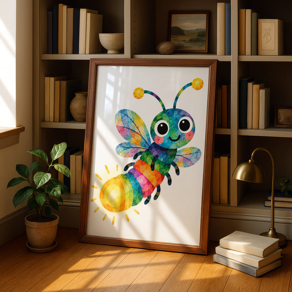 Rainbow Bee Poster, Colourful Cute Bug Children's Wall Art, Kids Bedroom Print, Nursery Decor, Bright Mosaic Bumble Bee Poster for Playroom
