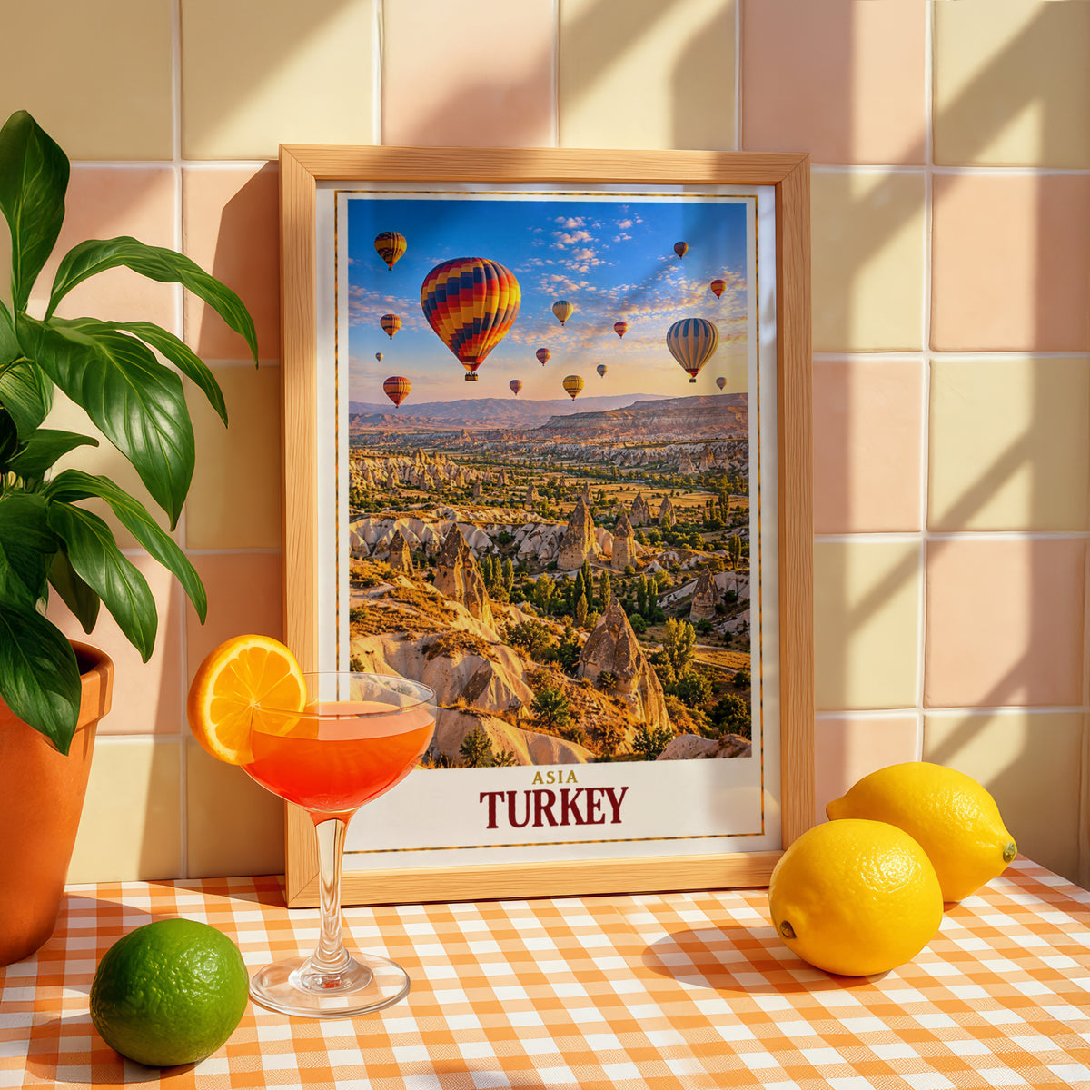 Turkey Travel Poster, Cappadocia Hot Air Balloon Print, Fairy Chimneys Wall Art, Turkish Landscape, Wanderlust Gift, Living Room Decor