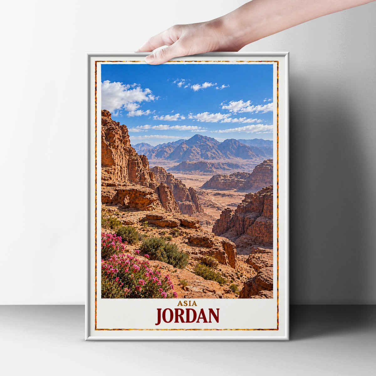 Jordan Travel Poster, Wadi Rum Desert Landscape Print, Middle East Wall Art, Red Rock Canyon, Adventure Travel Gift, Living Room Decor