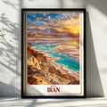 Iran Travel Poster, Salt Lake Sunset Landscape Print, Middle East Wall Art, Persian Nature Decor, Turquoise Desert Scenery, Asia Poster