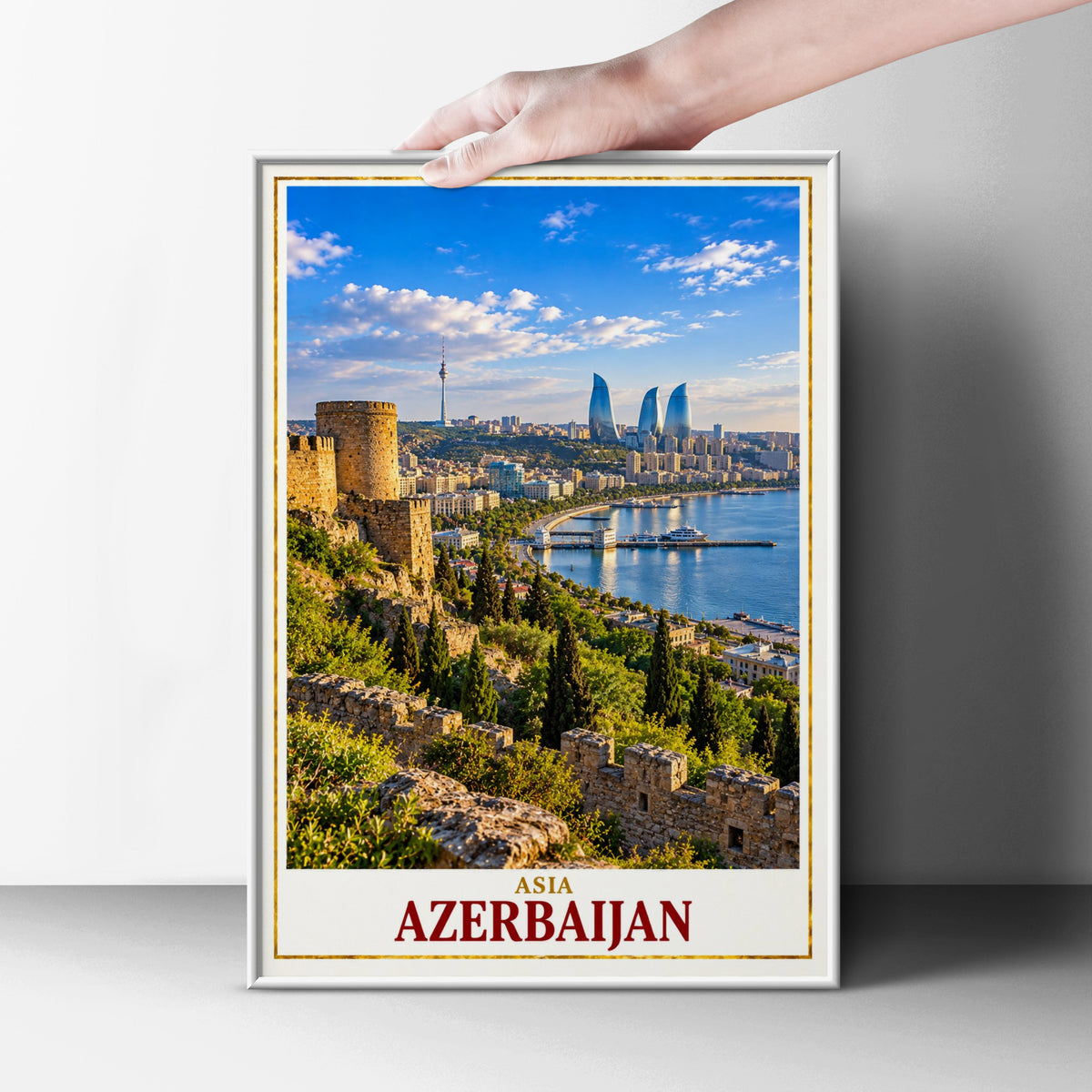 Azerbaijan Travel Poster, Baku Skyline Wall Art, Flame Towers Print, Caspian Sea City View, Caucasus Home Decor, Asia Travel Gift Poster