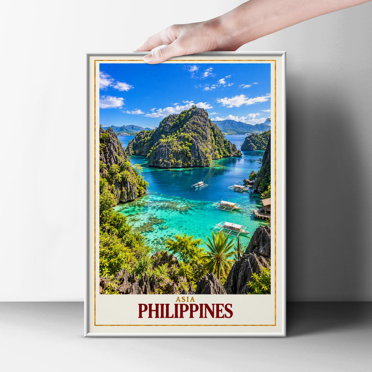 Philippines Travel Poster, Coron Palawan Lagoon Wall Art, Turquoise Sea Print, Tropical Island Decor, Southeast Asia Gift for Travellers