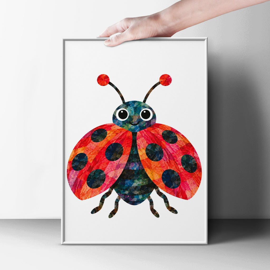 Colourful Ladybird Poster, Children's Wall Art Print, Cute Bug Nursery Decor, Kids Bedroom Poster, Bright Collage Style Insect Art for Child