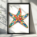 Stained Glass Starfish Poster, Jewelled Sea Star Art Print, Colourful Coastal Wall Art, Ocean Bathroom Decor, Nautical Beach House Print
