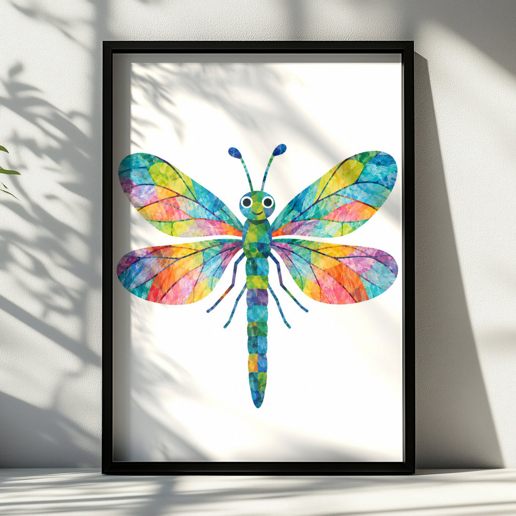 Colourful Dragonfly Poster, Rainbow Insect Wall Art, Cute Children's Room Print, Kids Nursery Decor, Bright Playroom Poster