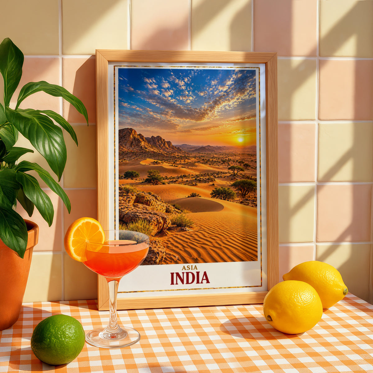 India Desert Sunset Poster, Thar Desert Rajasthan Wall Art, Golden Sand Dunes Travel Print, India Travel Poster, Asian Landscape Decor