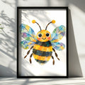 Cute Bumblebee Poster, Colourful Bee Wall Art for Kids, Nursery Decor, Children's Room Print, Yellow Blue Bee Art, Playful Animal Poster