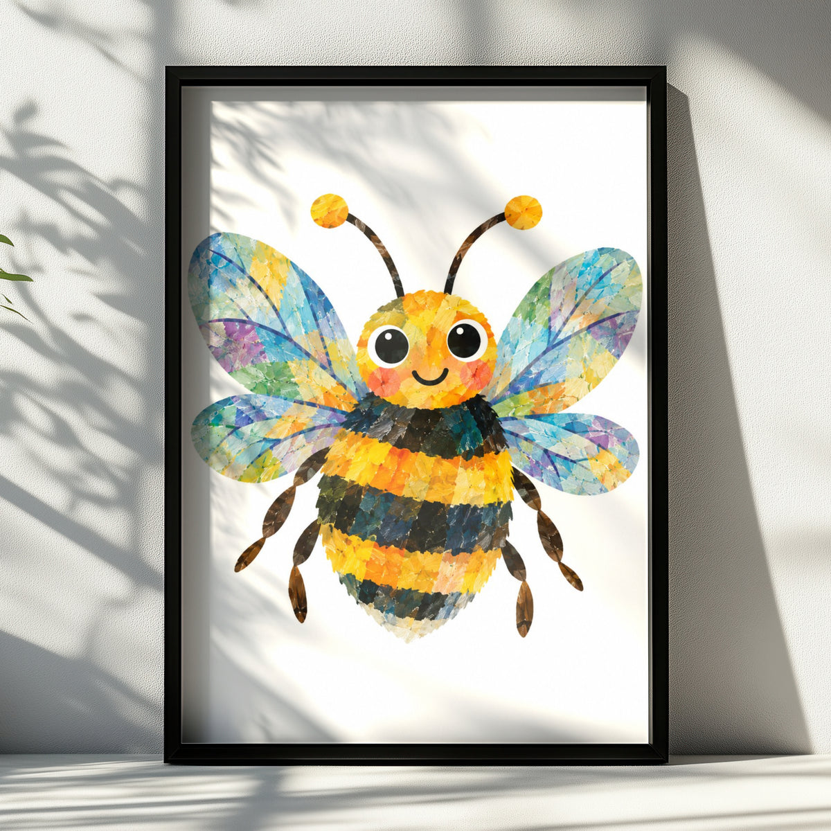 Cute Bumblebee Poster, Colourful Bee Wall Art for Kids, Nursery Decor, Children's Room Print, Yellow Blue Bee Art, Playful Animal Poster