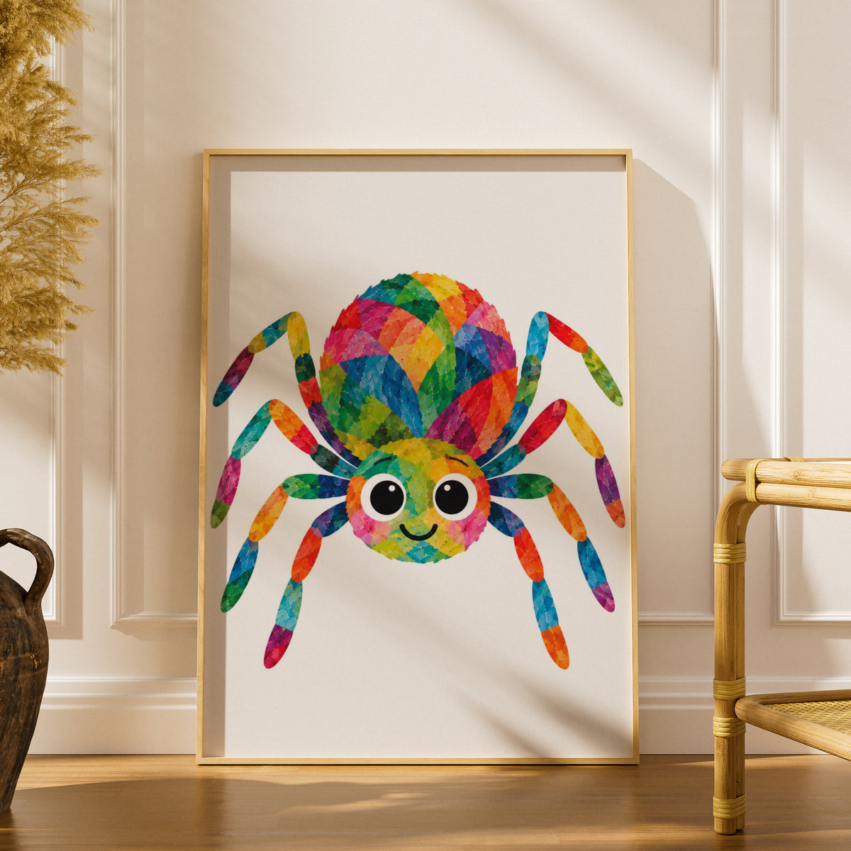 Colourful Spider Poster, Rainbow Cute Spider Children's Wall Art, Kids Bedroom Print, Playroom Decor, Fun Animal Poster for Child's Room