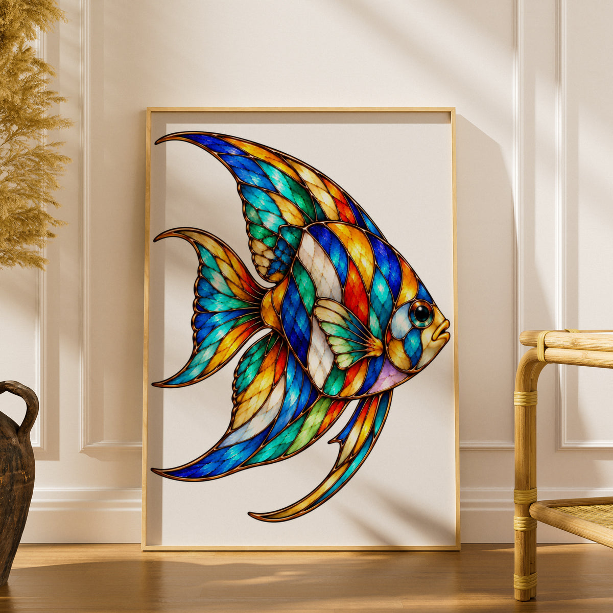Stained Glass Angelfish Poster, Colourful Fish Wall Art, Tropical Fish Print, Aquatic Home Decor, Ocean Wildlife Poster for Living Room