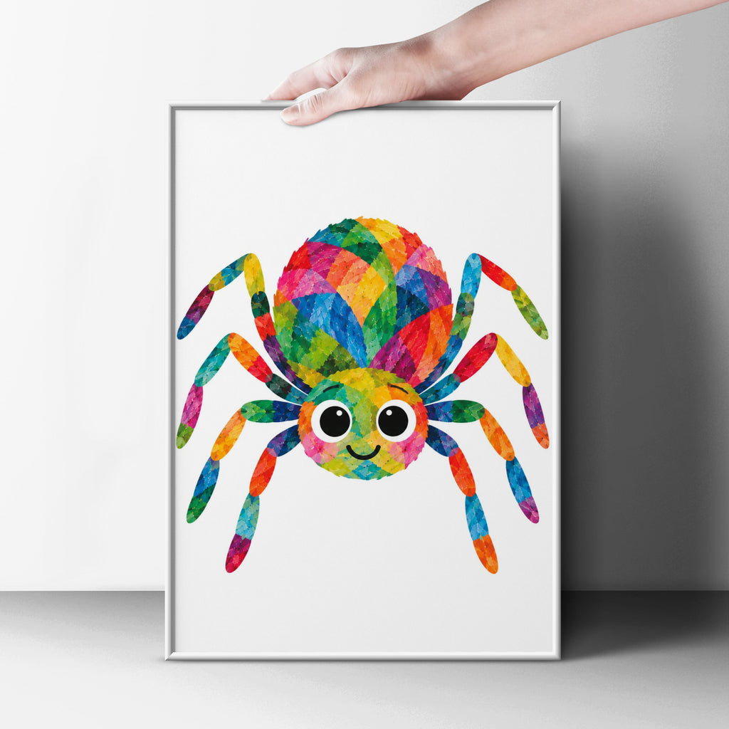Colourful Spider Poster, Rainbow Cute Spider Children's Wall Art, Kids Bedroom Print, Playroom Decor, Fun Animal Poster for Child's Room
