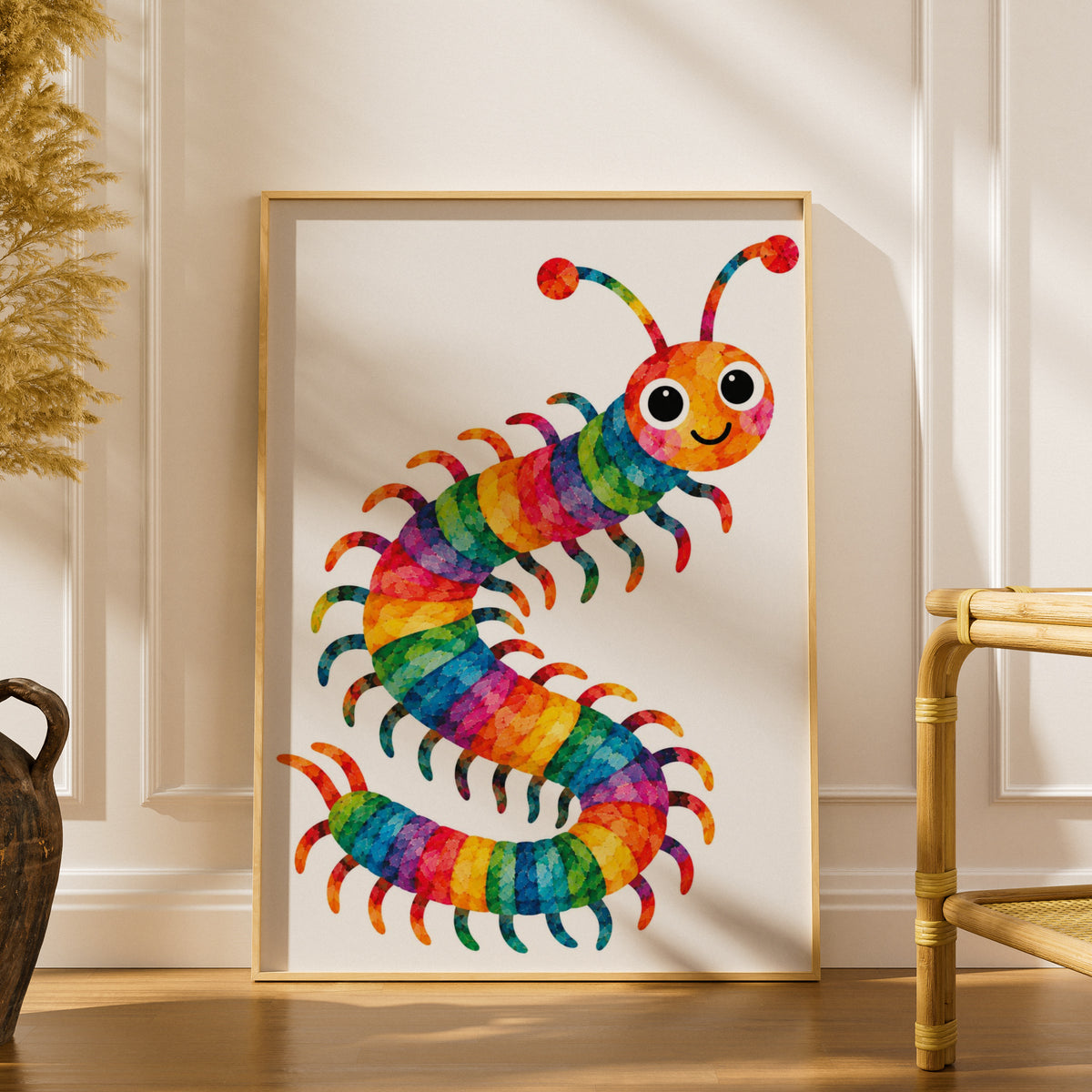 Colourful Caterpillar Poster, Rainbow Bug Wall Art, Cute Kids Room Print, Bright Nursery Decor, Children's Insect Illustration Poster