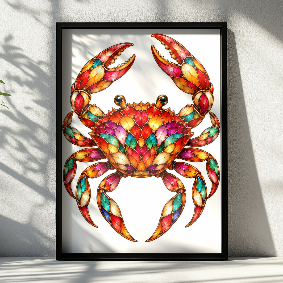 Colourful Crab Poster, Stained Glass Style Wall Art, Vibrant Ocean Print, Coastal Home Decor, Nautical Gift, Sea Life Art Print