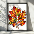 Autumn Leaves Stained Glass Style Poster, Fall Botanical Wall Art, Red Orange Gold Leaf Print, Seasonal Nature Decor, Living Room Art