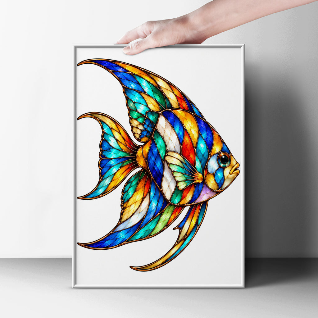 Stained Glass Angelfish Poster, Colourful Fish Wall Art, Tropical Fish Print, Aquatic Home Decor, Ocean Wildlife Poster for Living Room