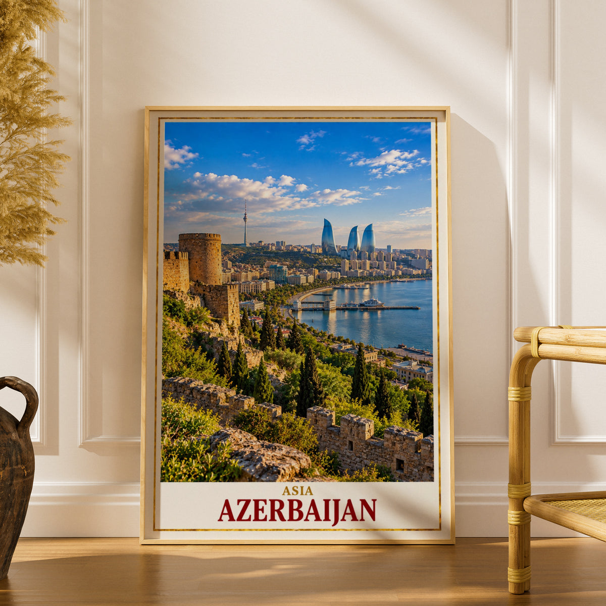 Azerbaijan Travel Poster, Baku Skyline Wall Art, Flame Towers Print, Caspian Sea City View, Caucasus Home Decor, Asia Travel Gift Poster