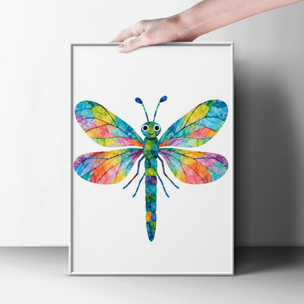 Colourful Dragonfly Poster, Rainbow Insect Wall Art, Cute Children's Room Print, Kids Nursery Decor, Bright Playroom Poster