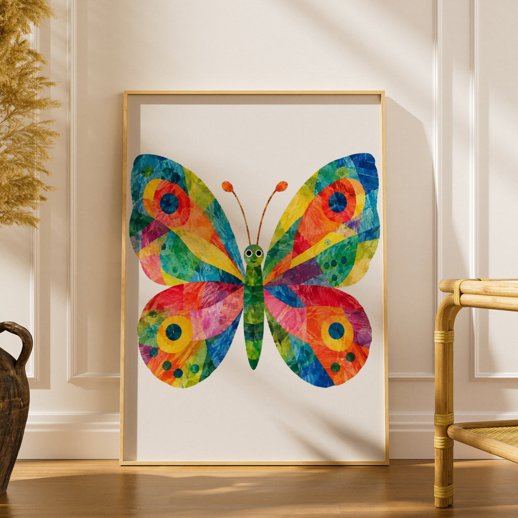 Colourful Butterfly Poster for Kids, Rainbow Butterfly Wall Art, Children's Nursery Decor, Bright Playroom Poster, Cute Bug Wall Print