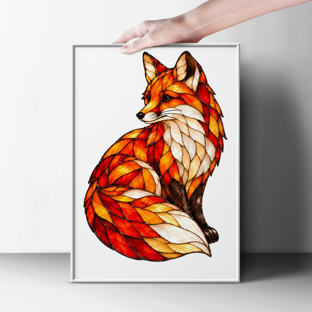 Stained Glass Fox Poster, Red Fox Wall Art, Autumn Wildlife Print, Fox Lover Gift, Orange Fox Art, Nature Inspired Animal Decor Poster