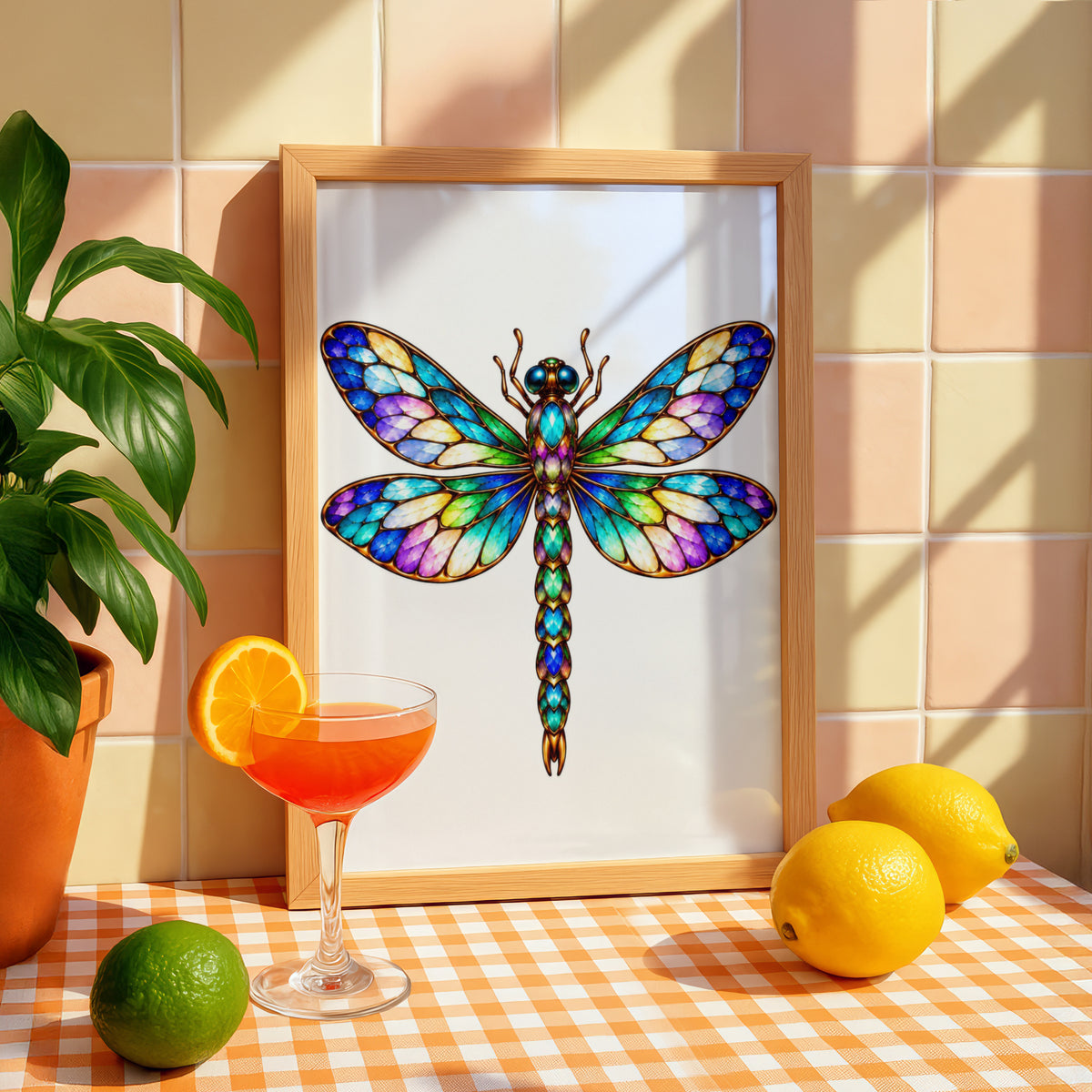 Stained Glass Dragonfly Poster, Colourful Jewelled Insect Wall Art, Rainbow Wings Art Nouveau Print, Boho Nature Bedroom Decor Gift