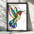 Stained Glass Hummingbird Poster, Colourful Bird Wall Art, Rainbow Feather Print, Nature Lover Gift, Living Room Bedroom Decor Poster