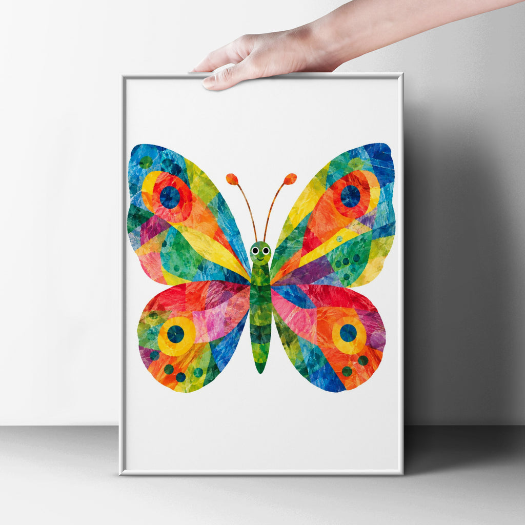 Colourful Butterfly Poster for Kids, Rainbow Butterfly Wall Art, Children's Nursery Decor, Bright Playroom Poster, Cute Bug Wall Print