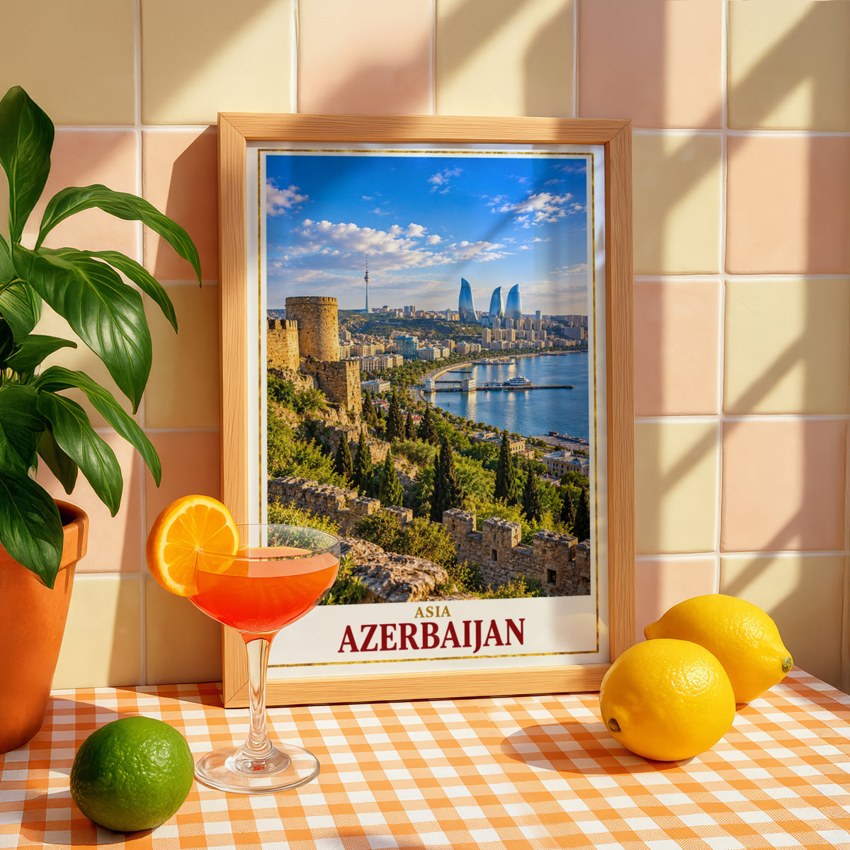 Azerbaijan Travel Poster, Baku Skyline Wall Art, Flame Towers Print, Caspian Sea City View, Caucasus Home Decor, Asia Travel Gift Poster