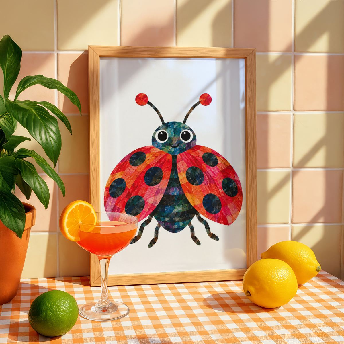 Colourful Ladybird Poster, Children's Wall Art Print, Cute Bug Nursery Decor, Kids Bedroom Poster, Bright Collage Style Insect Art for Child