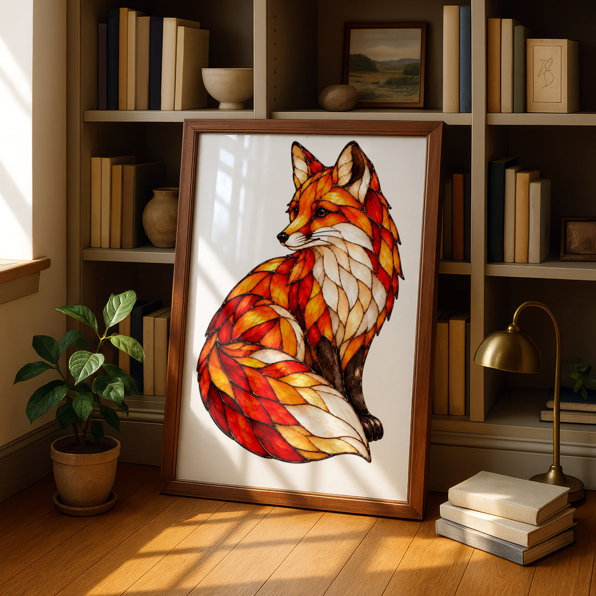 Stained Glass Fox Poster, Red Fox Wall Art, Autumn Wildlife Print, Fox Lover Gift, Orange Fox Art, Nature Inspired Animal Decor Poster