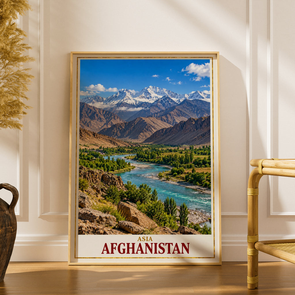 Afghanistan Travel Poster, Hindu Kush Mountain River Valley Wall Art, Central Asia Landscape Print, Adventure Home Decor, Living Room Art