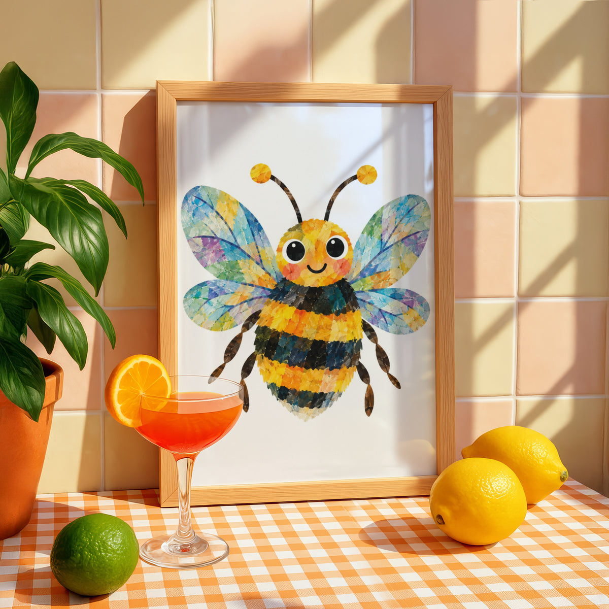 Cute Bumblebee Poster, Colourful Bee Wall Art for Kids, Nursery Decor, Children's Room Print, Yellow Blue Bee Art, Playful Animal Poster