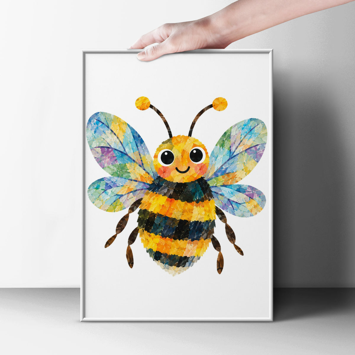 Cute Bumblebee Poster, Colourful Bee Wall Art for Kids, Nursery Decor, Children's Room Print, Yellow Blue Bee Art, Playful Animal Poster