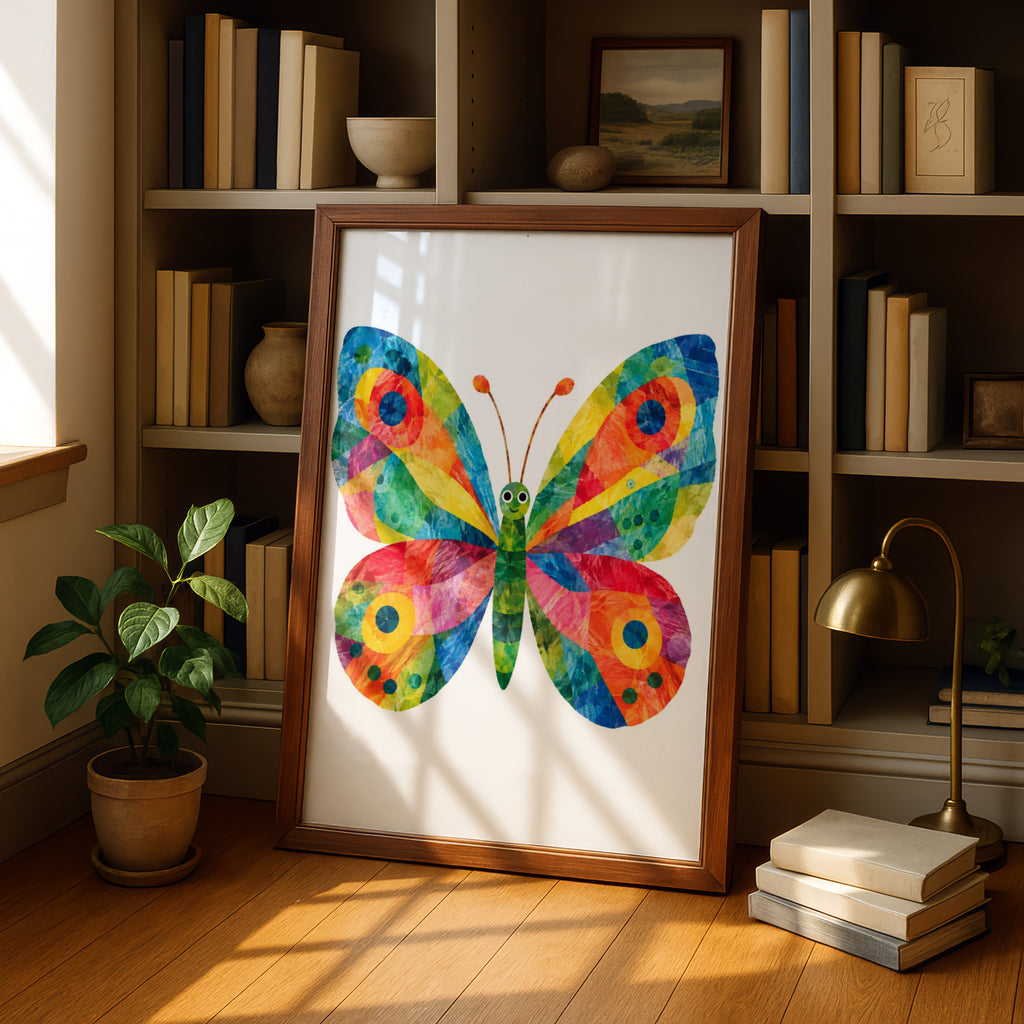 Colourful Butterfly Poster for Kids, Rainbow Butterfly Wall Art, Children's Nursery Decor, Bright Playroom Poster, Cute Bug Wall Print