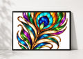Peacock Feather Poster, Stained Glass Style Wall Art, Colourful Bohemian Print, Jewel Tone Home Decor, Maximalist Living Room Art