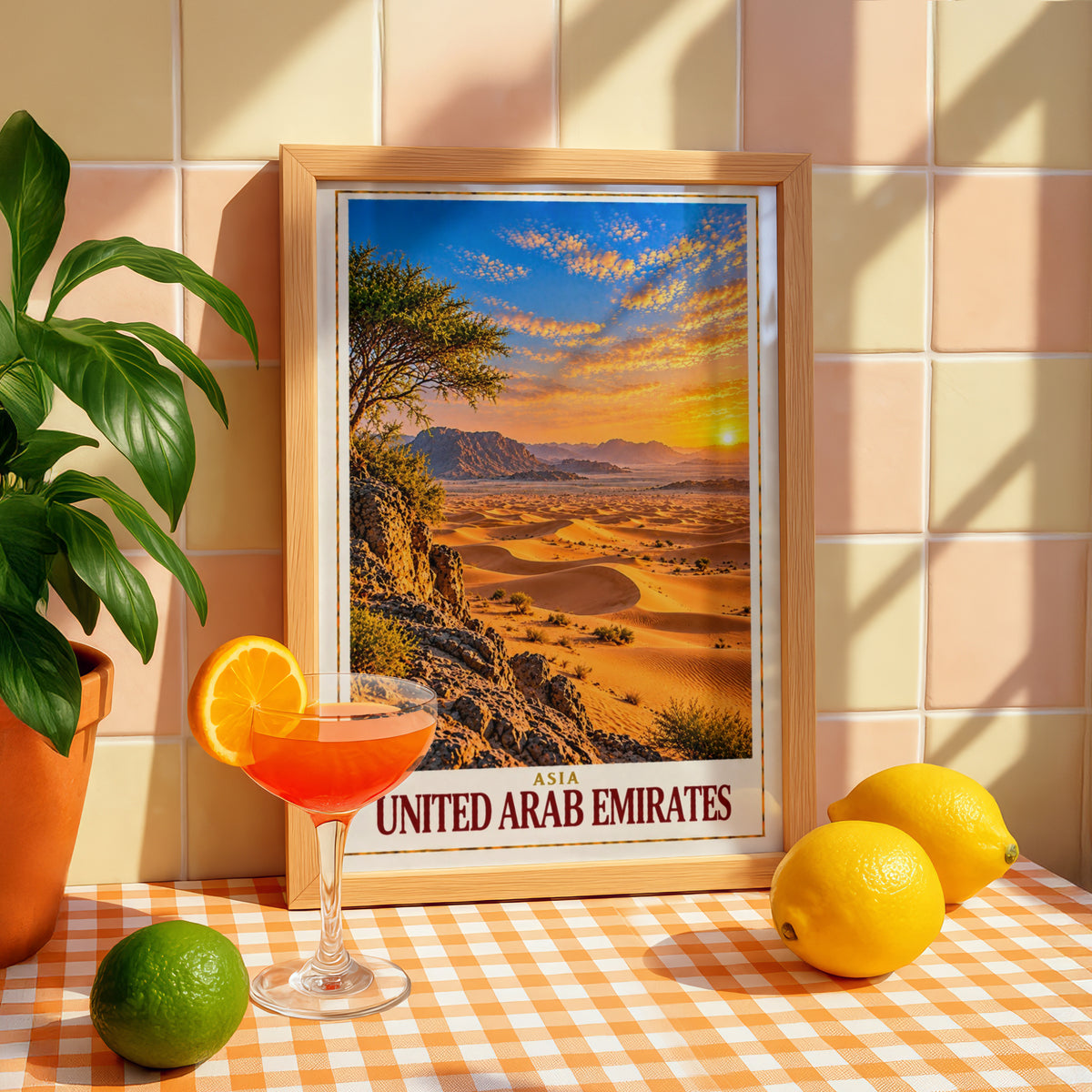 United Arab Emirates Travel Poster, UAE Desert Sunset Wall Art, Sand Dunes Print, Middle East Landscape, Dubai Abu Dhabi Decor Gift